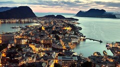 Ålesund cityscape City water lights evening City Lights town