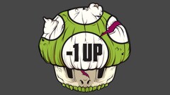 1 up gray background Super Mario skull mushroom Green