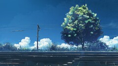 5 centimeters per second Anime power lines Trees utility pole