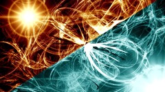 abstract fire ice digital art cyan orange flame painter swirls