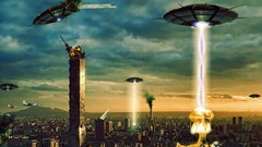 Aliens digital art destruction ufos science fiction cityscape