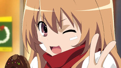 Anime aisaka taiga brunette toradora winking donut peace sign