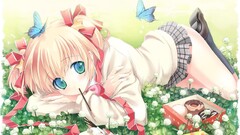 Anime anime girls blonde short hair long hair blue eyes ass