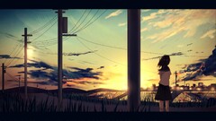 Anime anime girls power lines sky outdoors sunlight moescape