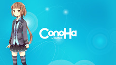 Anime anime girls thigh highs Mikumo Conoha cyan cyan background