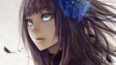 anime girls Anime flower in hair brunette blue eyes face