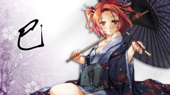 anime girls Anime kimono traditional clothing redhead umbrella