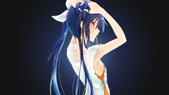 anime girls Anime red eyes blue hair twintails Tsube Aika