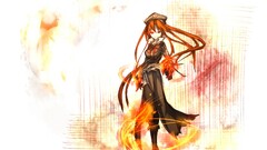 anime girls Anime redhead standing long hair hat women with hats