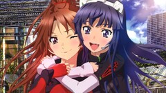 anime girls Anime two women happy purple hair purple eyes