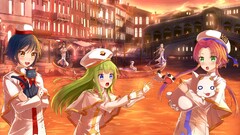 anime girls Anime women trio blue hair green hair redhead City