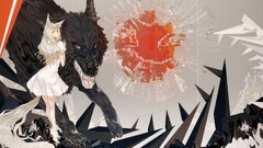 anime girls artwork white hair long hair animal ears wolf girls