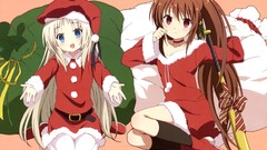 anime girls Christmas Anime two women red eyes blue eyes
