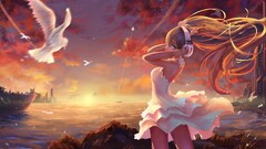 anime girls landscape painting twintails vocaloid hatsune miku