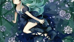 anime girls original characters tears blue hair Anime cyan hair