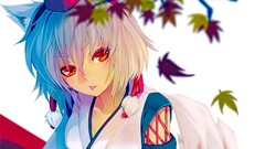 anime girls red eyes leaves short hair touhou inubashiri momiji