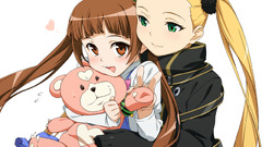 anime girls teddy bears Anime green eyes brunette blonde