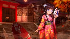 anime girls traditional clothing kimono original characters mask