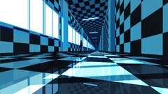 Anime hallway blue cyan square checkered chess floor