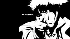 Anime monochrome cowboy bebop humor spike spiegel finger gun