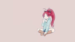 Anime redhead ponytail sweater eating Simple Background boots