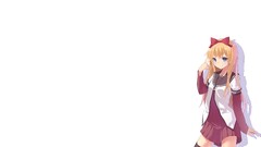 Anime school uniform blonde white background red ribbon