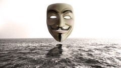Anonymous artwork digital art Sea mask Guy Fawkes mask white