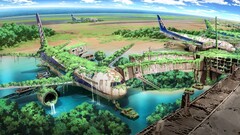 apocalyptic airplane nature Anime Aircraft drawing overgrown