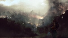 apocalyptic gas masks artwork futuristic ruin cityscape