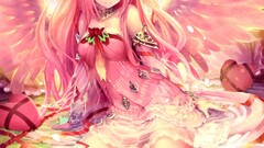 artwork anime girls Anime long hair wings pink hair blue eyes