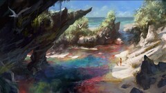 artwork fantasy art beach colorful Sea nature coves