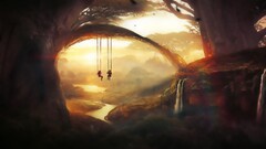 artwork fantasy art digital art forest nature painting swings