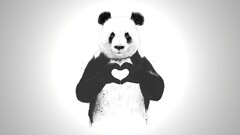 artwork heart Animals monochrome panda Mammals Simple Background