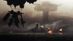 artwork robot War apocalyptic City Armored Core mech cityscape