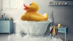 artwork rubber ducks bathroom bathtub indoors humor room
