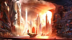 artwork science fiction old ship fantasy art fantasy city