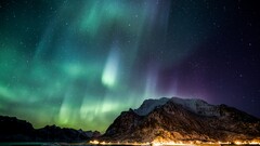 aurorae Stars night Mountains lights snowy peak