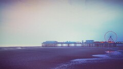 beach sand pier Sea Atlantic City morning USA mist Ferris Wheel