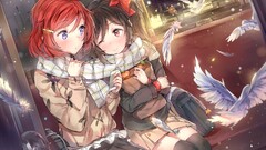 Birds Anime anime girls snow snow flakes feathers Love Live!