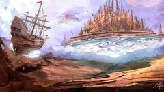 boat desert Airships fantasy art fantasy city
