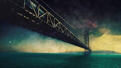 Bridge Photo manipulation Stars digital art Akashi Kaikyō Bridge