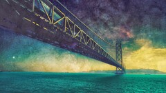 Bridge water artwork suspension bridge Akashi Kaikyō Bridge