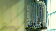 cages digital art cityscape window
