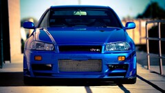 Car Nissan blue cars nissan skyline r34 frontal view