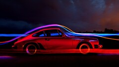 Car Porsche red cars light trails night Porsche 930 porsche 911