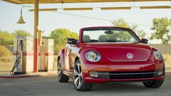 Car Volkswagen red cars gas stations Volkswagen New Beetle
