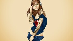 cartoon Women headphones artwork tattoo the rolling stones