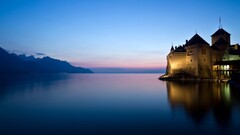 castle Sea switzerland chillon castle lake geneva landscape