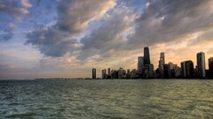 Chicago cityscape USA water skyline clouds sky lake michigan