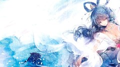 Cis touhou Kaku Seiga anime girls blue hair dress cleavage